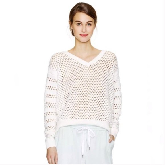 Aritzia BABATON Davey Vneck Navy Crochet Sweater - Picture 7 of 10